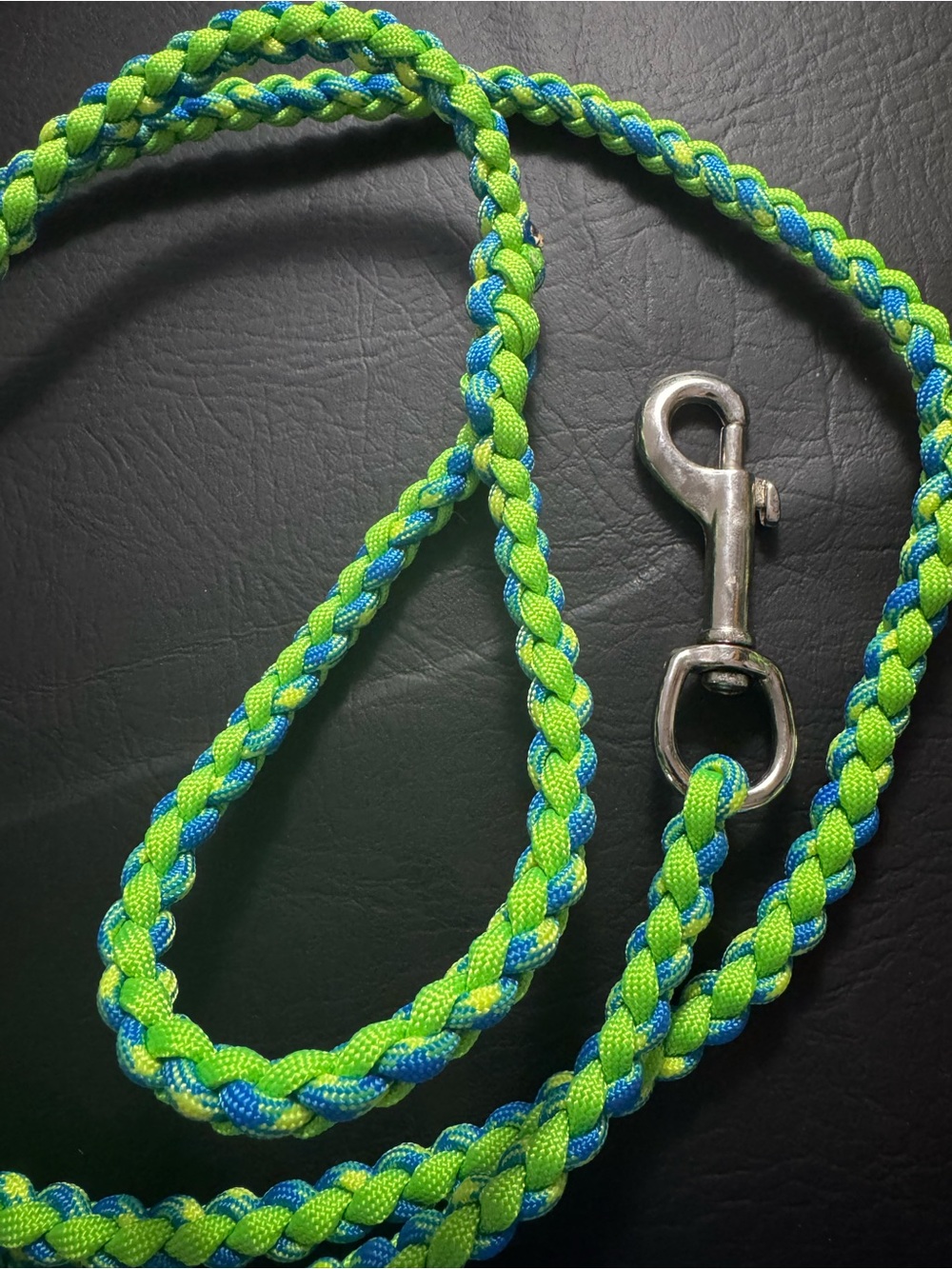 Paracord Braided Dog Leash in Neon Green & Blue